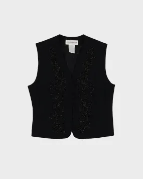 00s Black Beaded Waistcoat Top - S