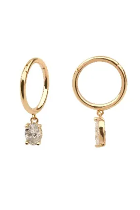 14K 18K Solid Gold Minimalist Teardrop Cz Dangle Earring Hoop Clicker Ring