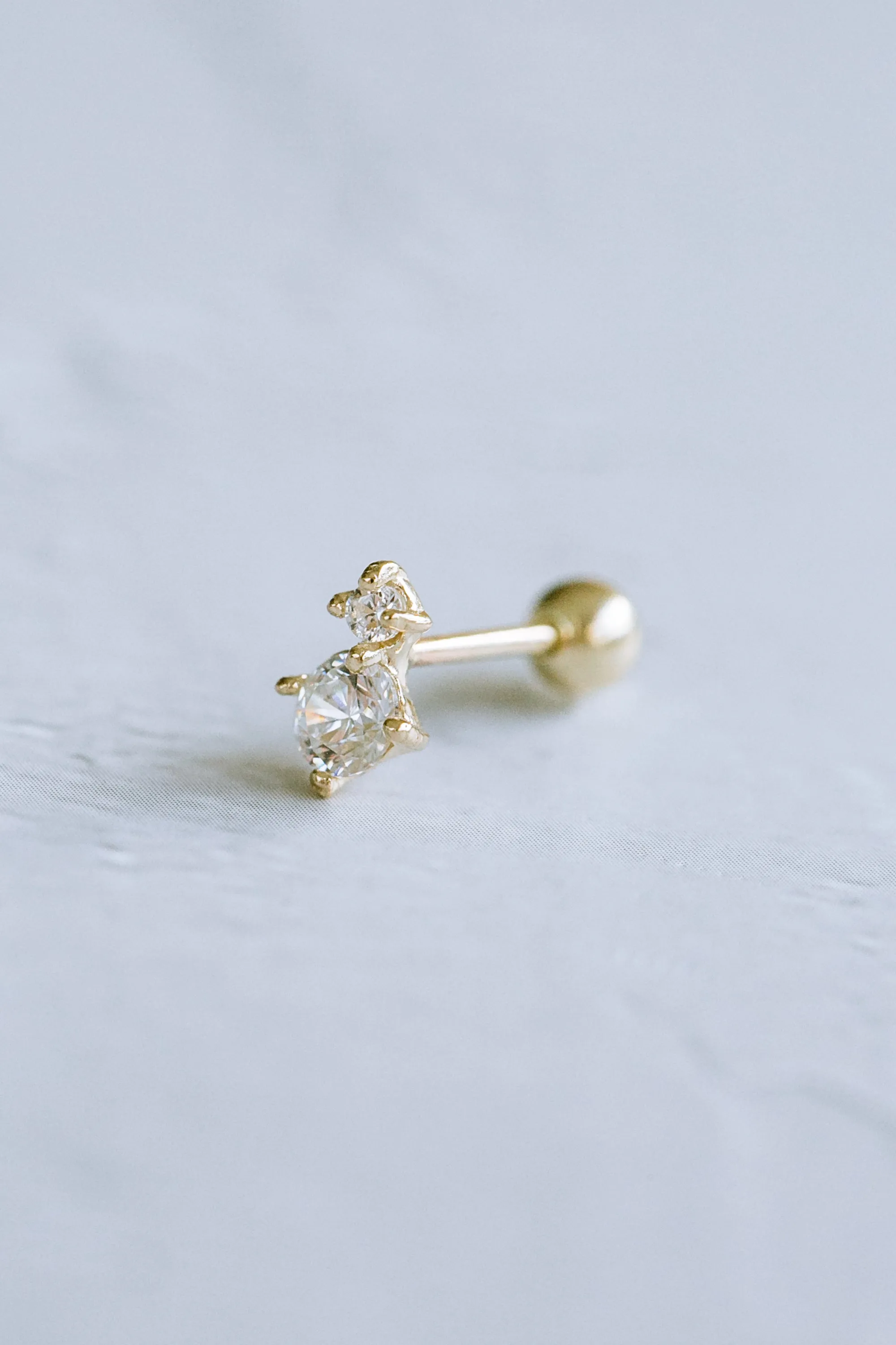 14K GOLD JEWELRY MINIMALIST CZ CUTE BARBELL EAR STUD EARRING PIERCING