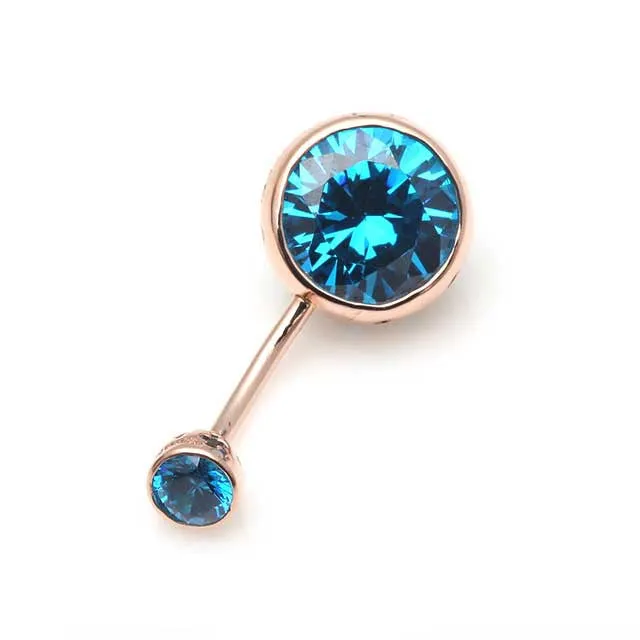 14k Solid Gold Cz Cute Double Top Bottom Healed Male Belly Bar Button Ring Piercing Women Jewelry