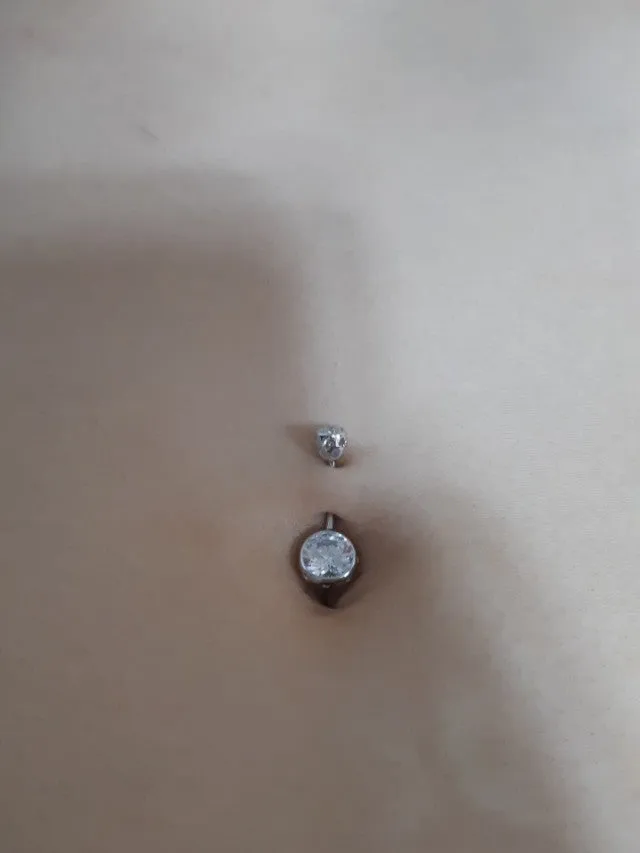 14k Solid Gold Cz Cute Double Top Bottom Healed Male Belly Bar Button Ring Piercing Women Jewelry