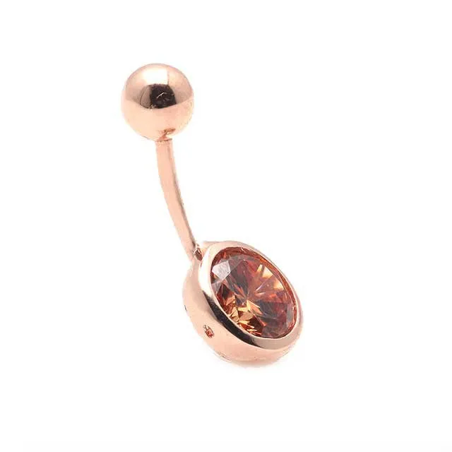 14k Solid Gold Cz Cute Double Top Bottom Healed Male Belly Bar Button Ring Piercing Women Jewelry