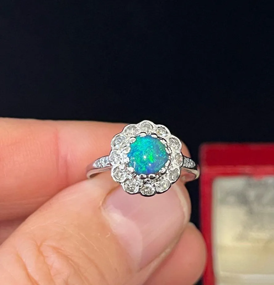 1940s Lightning Ridge Black Opal Custer Ring