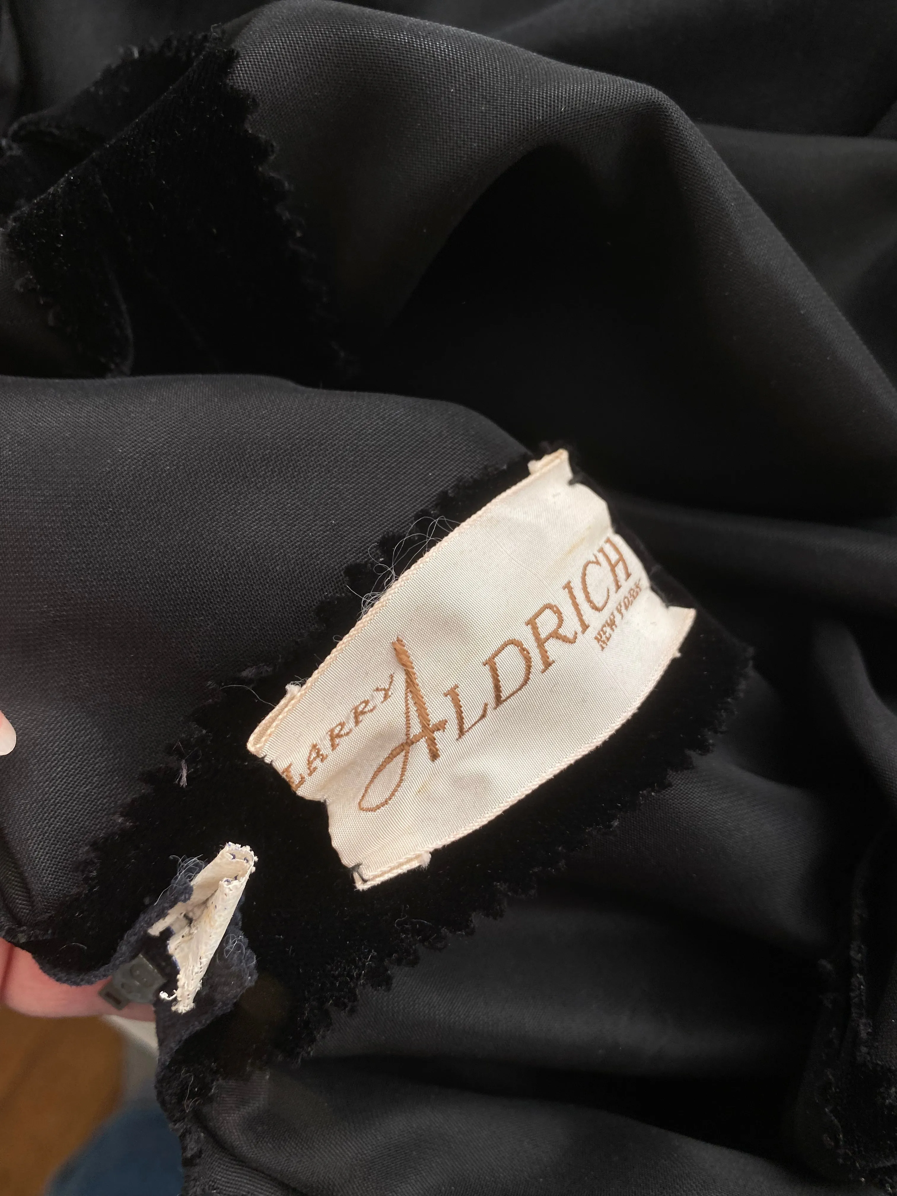 1950's Black Velvet Hourglass Cocktail Dress By Larry Aldrich  / Medium