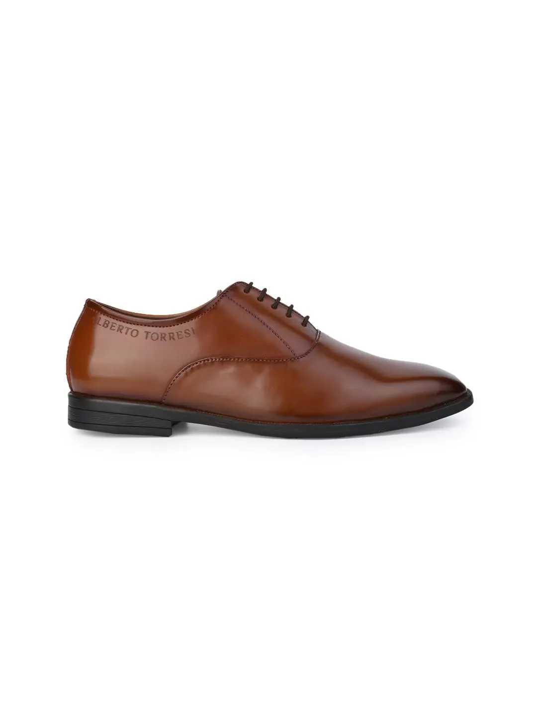 Alberto Torresi Formal/Suit Wear Tan Synthetic Lace Up With Minimalistic Laser Branding