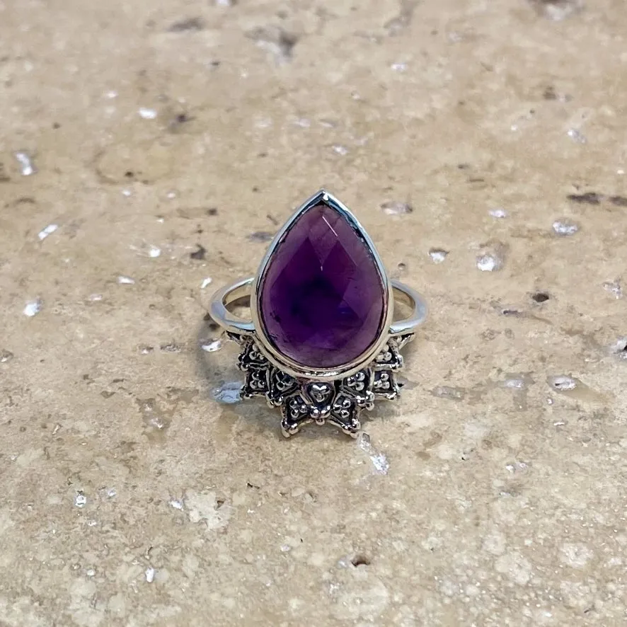 Amethyst Teardrop Ring - Aditi