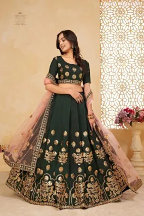 Beautiful Dark Green colored Heavy embroidered Lehenga Set - Rent