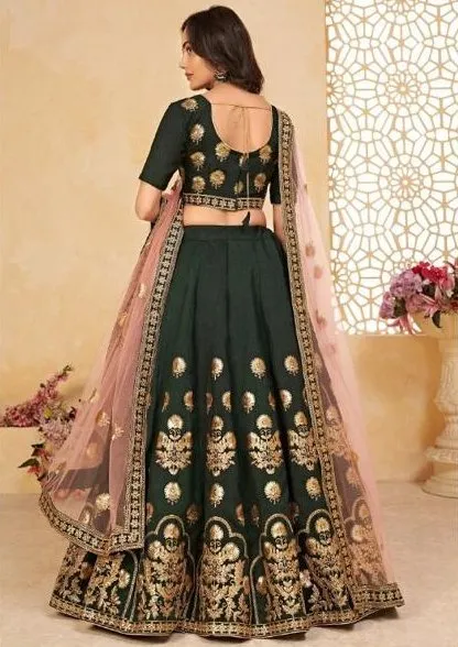 Beautiful Dark Green colored Heavy embroidered Lehenga Set - Rent