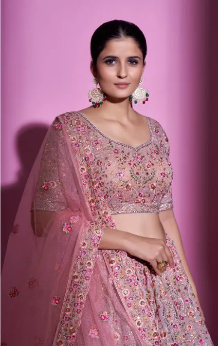 Beautiful Mauve Heavy Embroidered Lehenga Set - Rent