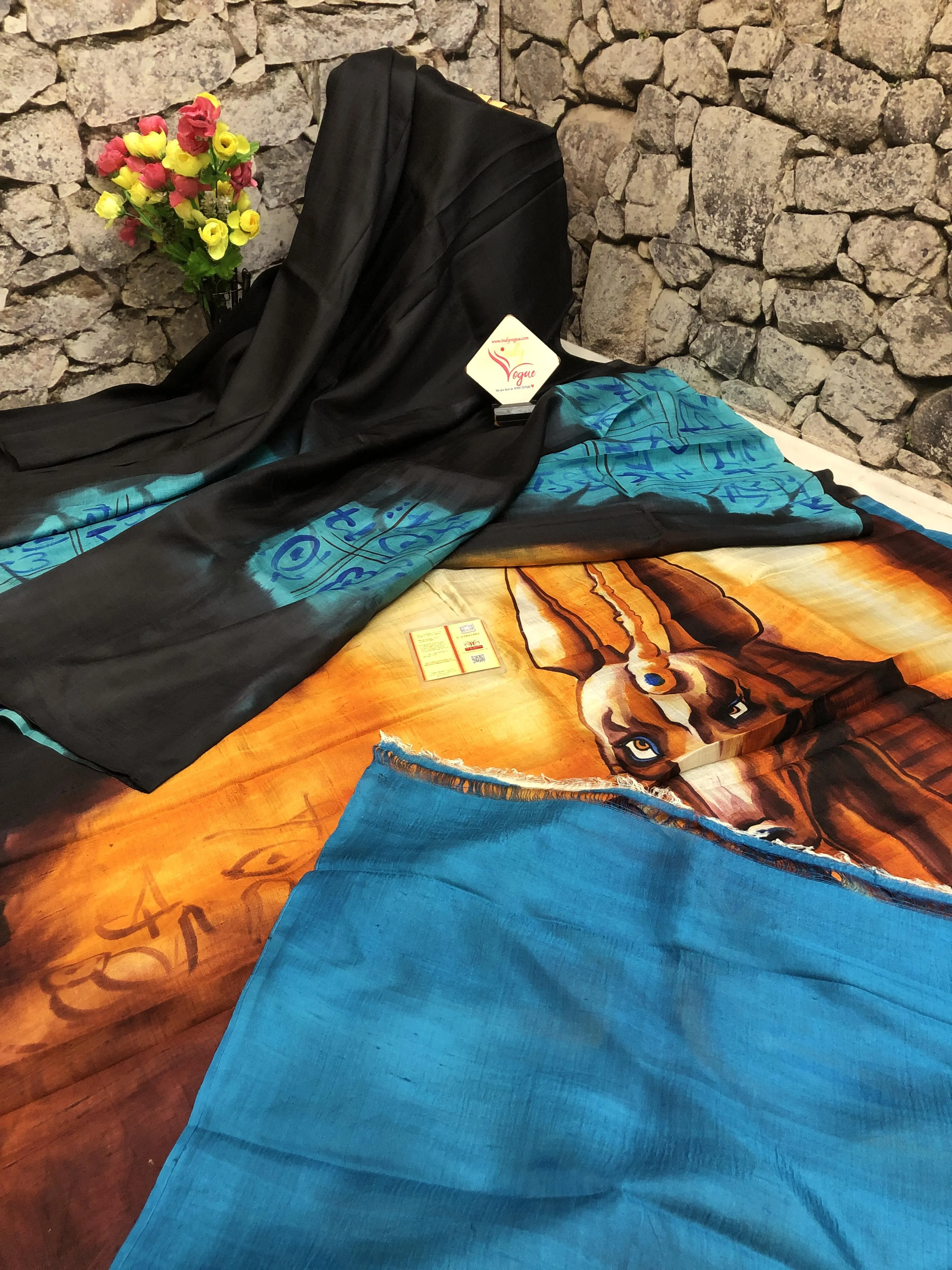 Black Color Bishnupur Silk Saree with Hand Painting