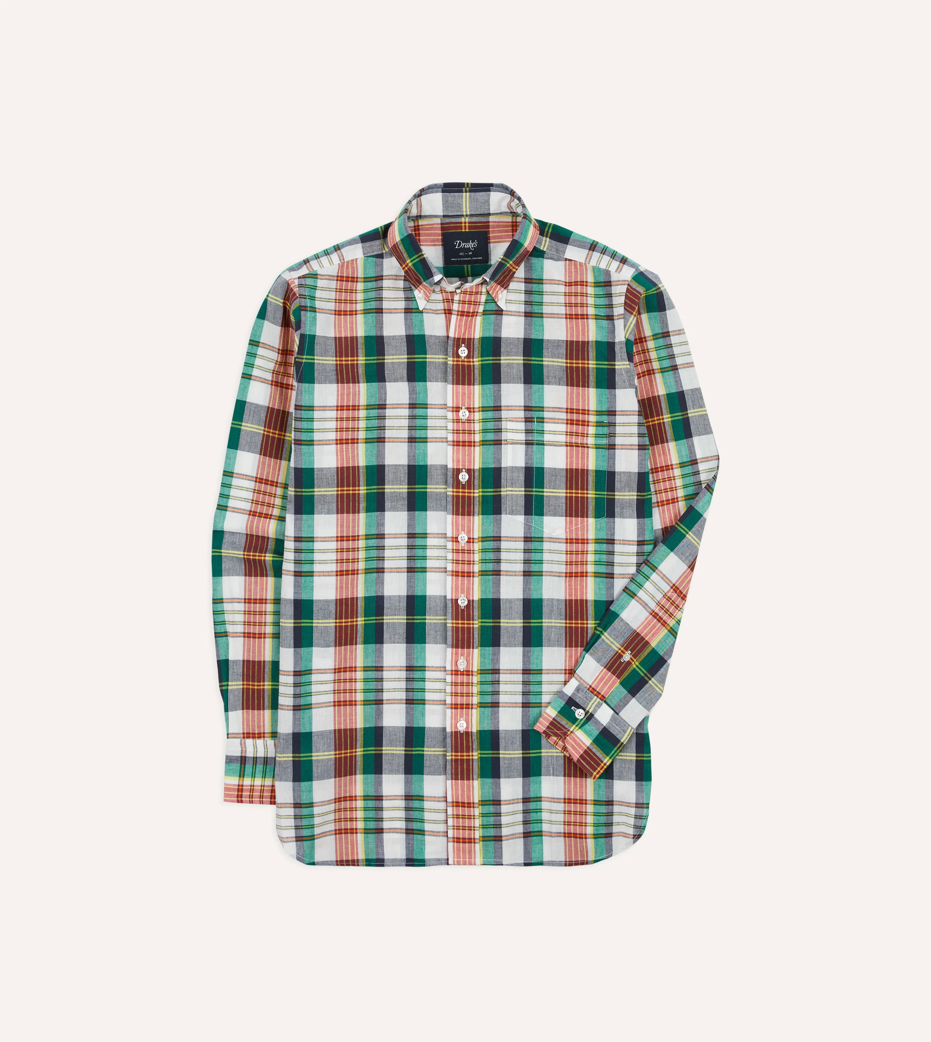 Blue and Red Madras Check Cotton Button-Down Shirt