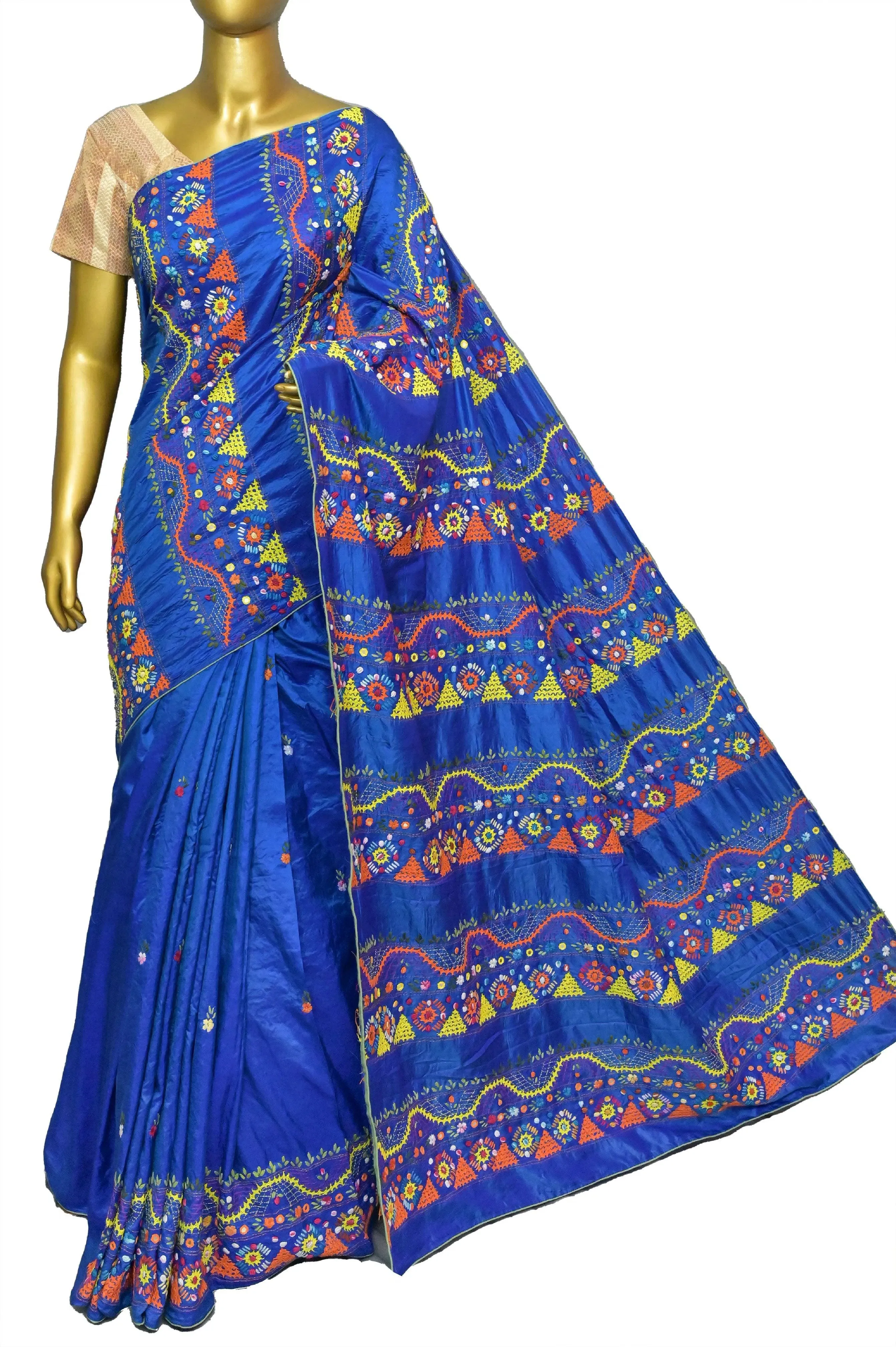 Blue Color Half and Half Pure Bishnupur Katan Silk with Hand Lambani Work