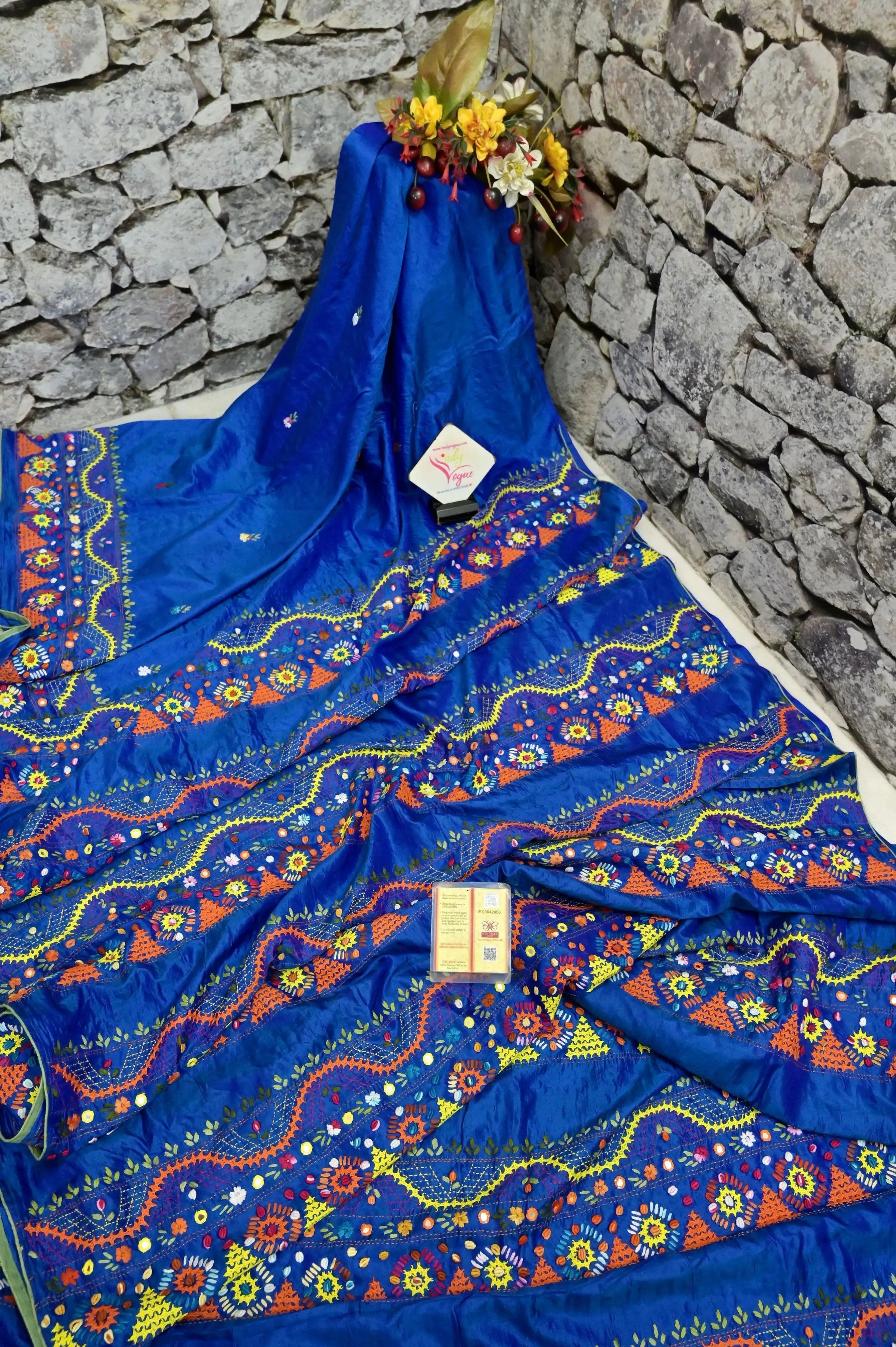 Blue Color Half and Half Pure Bishnupur Katan Silk with Hand Lambani Work