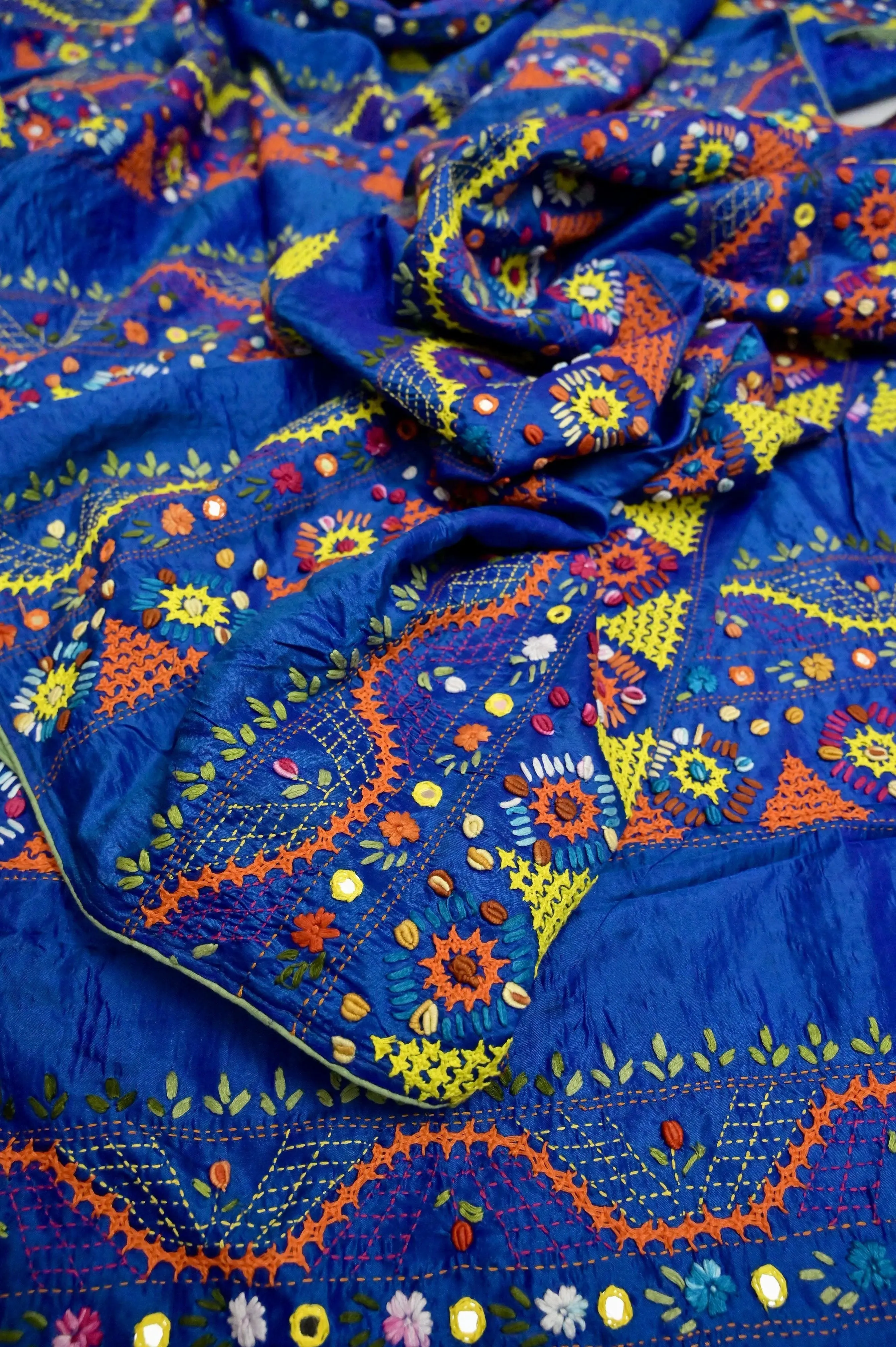 Blue Color Half and Half Pure Bishnupur Katan Silk with Hand Lambani Work