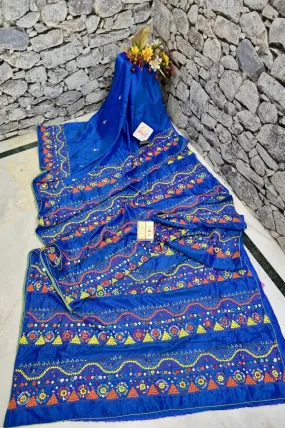 Blue Color Half and Half Pure Bishnupur Katan Silk with Hand Lambani Work