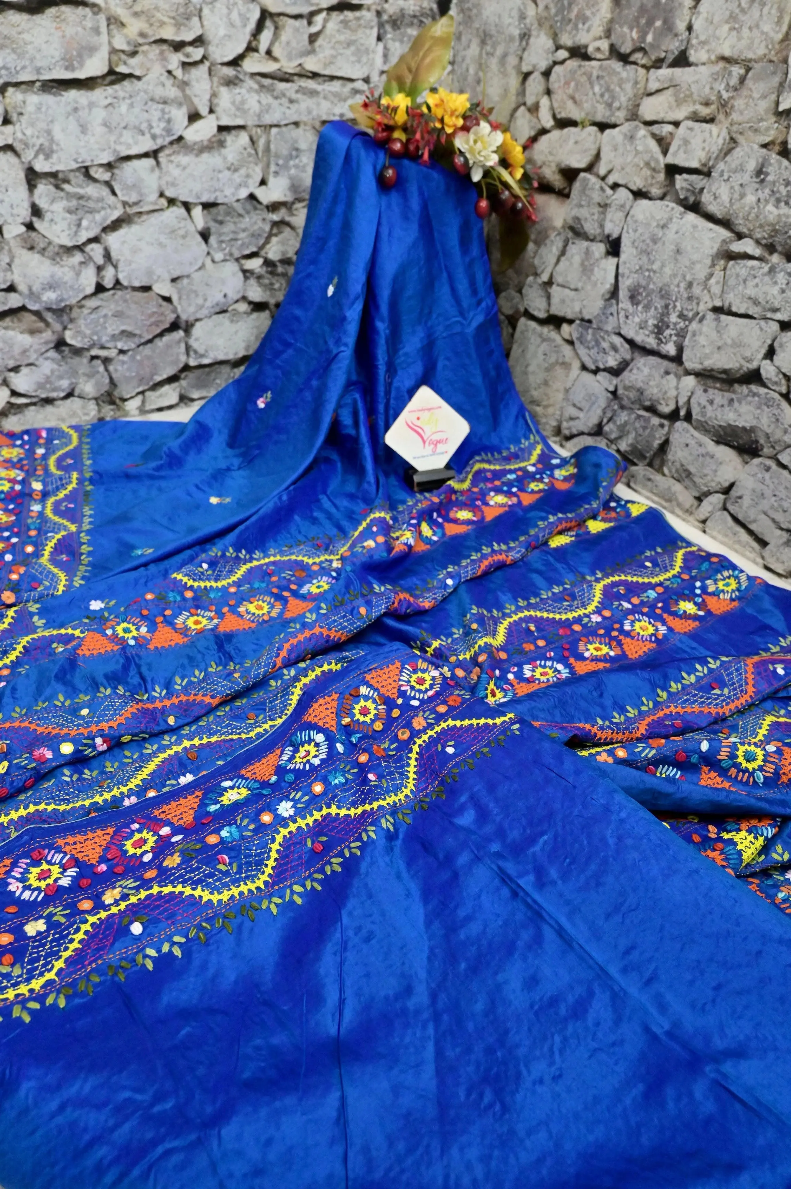 Blue Color Half and Half Pure Bishnupur Katan Silk with Hand Lambani Work