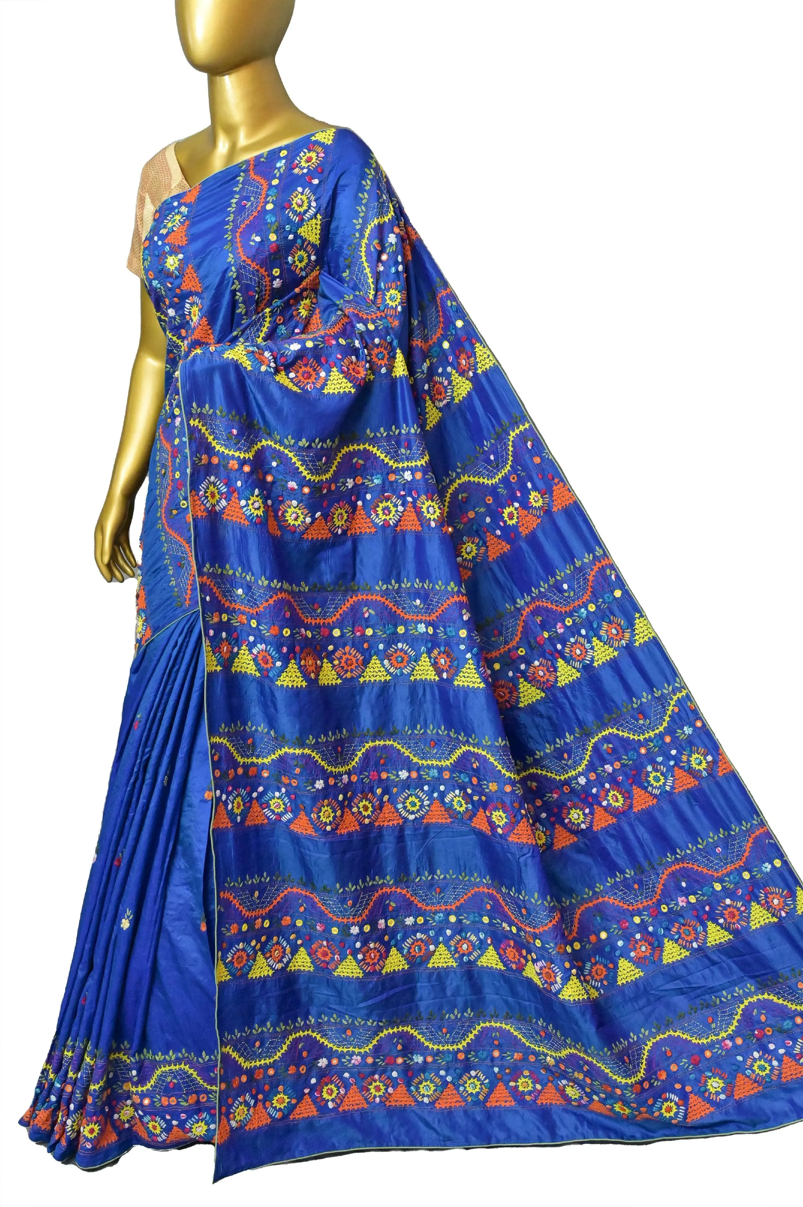 Blue Color Half and Half Pure Bishnupur Katan Silk with Hand Lambani Work