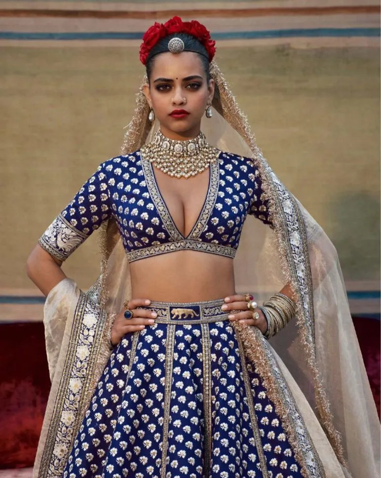 Blue Color Hand embroidery bridal lehenga set - Rent