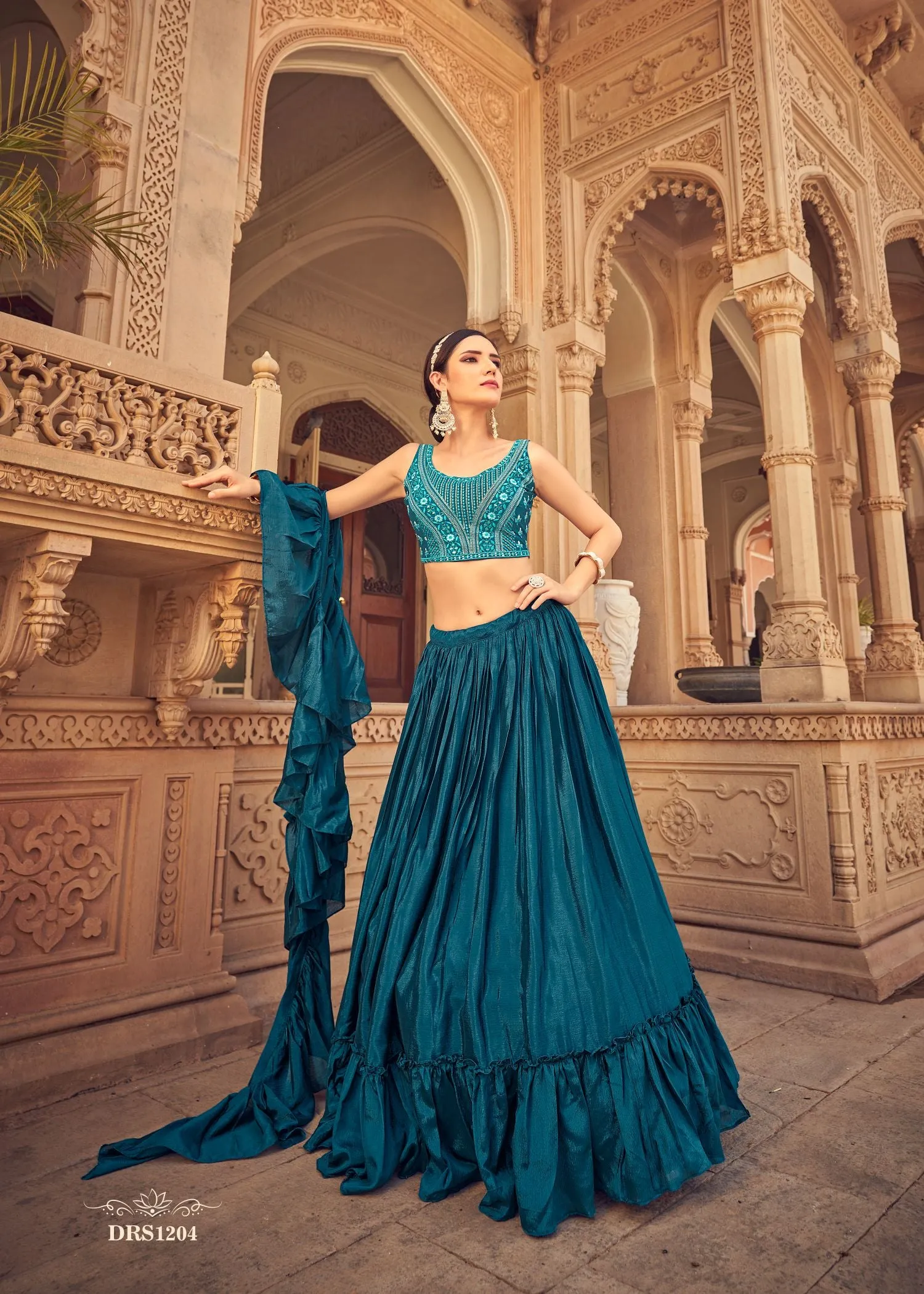 Blue colored beautifully designed Lehenga Choli - Rent