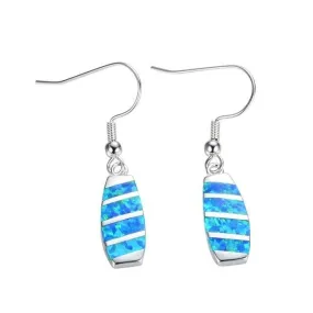 Blue White Fire Opal Bridge Drop Earrings