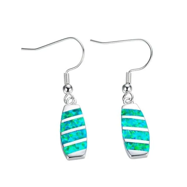 Blue White Fire Opal Bridge Drop Earrings