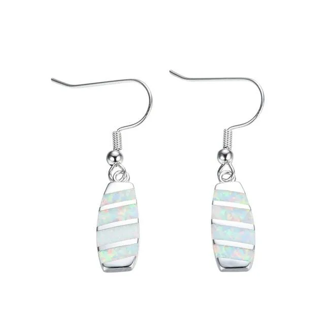 Blue White Fire Opal Bridge Drop Earrings