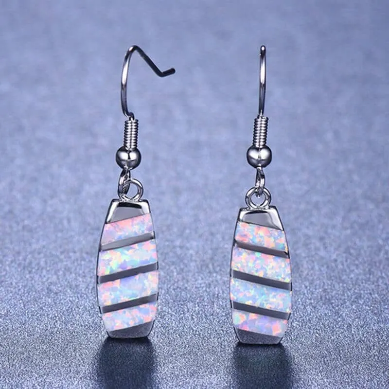 Blue White Fire Opal Bridge Drop Earrings