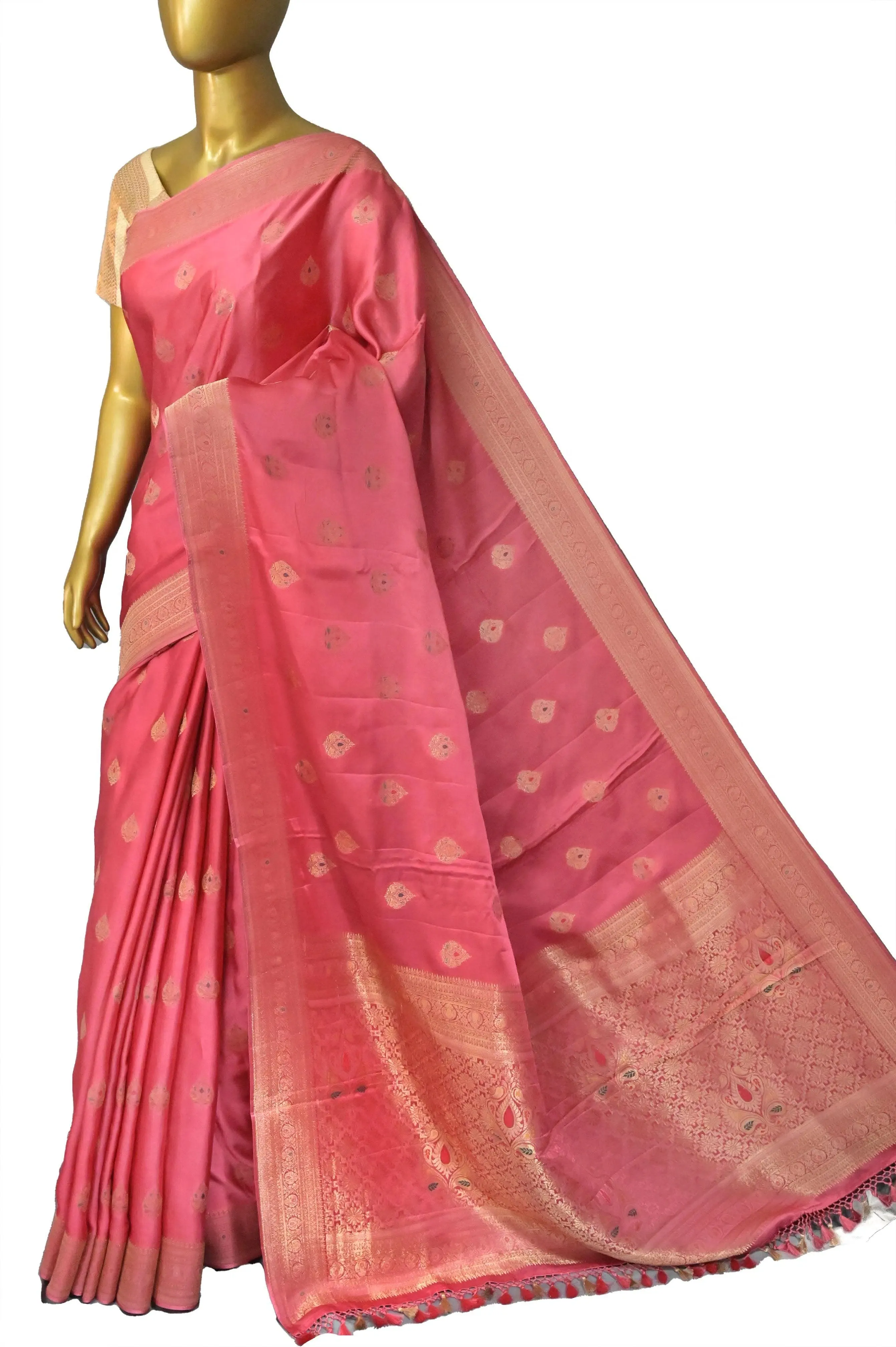 Blush Red Color Satin Banarasi With Meenakari Work