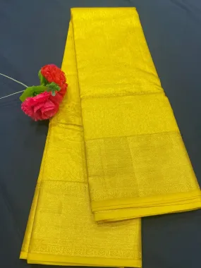 Bridal Yellow Pure Kanjeevaram Silk Saree With Zari Brocade And Jacquard Border - SILKMARK CERTIFIED