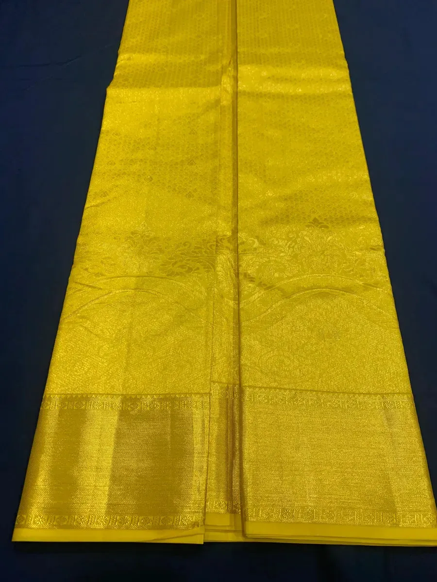 Bridal Yellow Pure Kanjeevaram Silk Saree With Zari Brocade And Jacquard Border - SILKMARK CERTIFIED