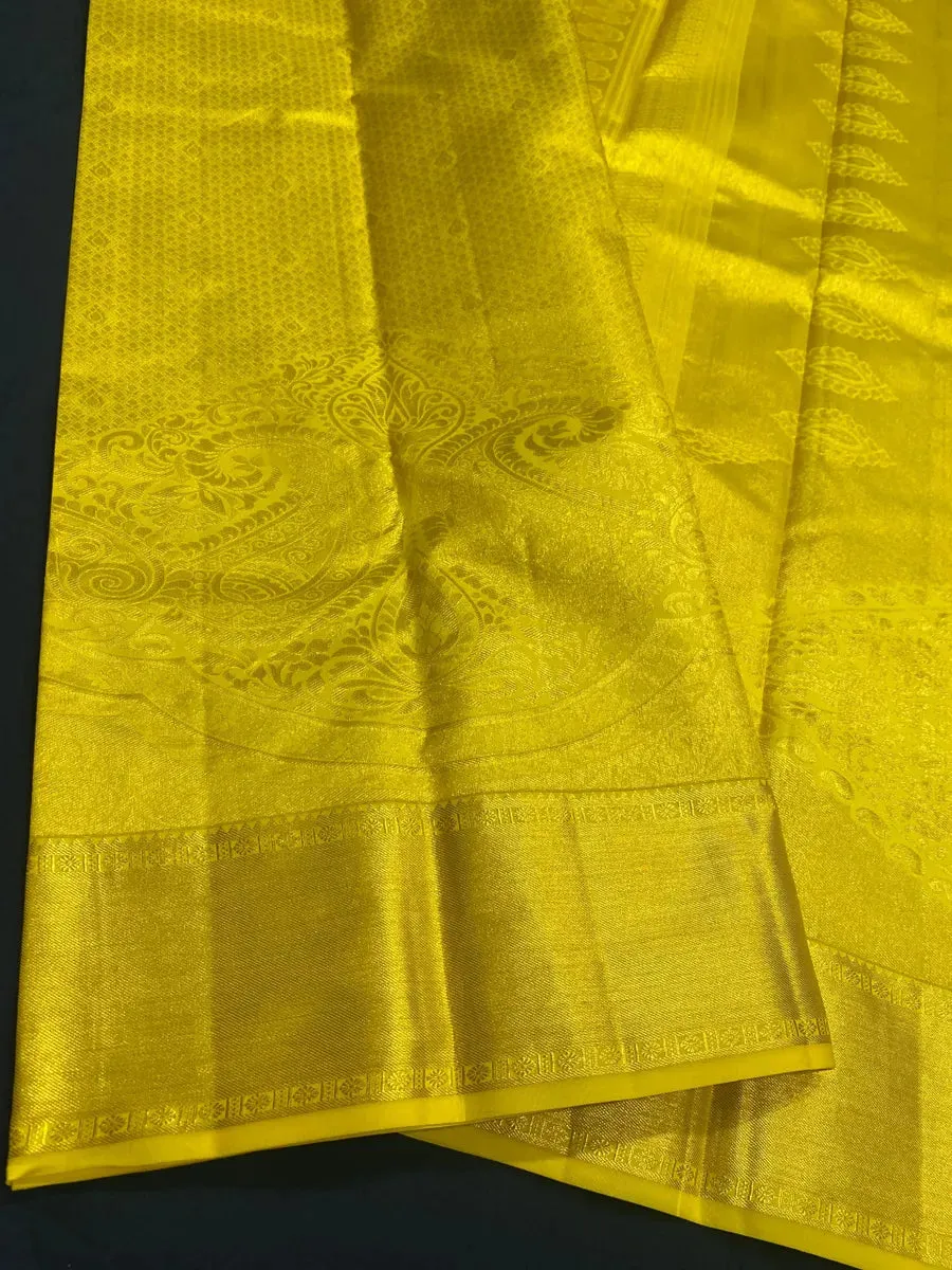 Bridal Yellow Pure Kanjeevaram Silk Saree With Zari Brocade And Jacquard Border - SILKMARK CERTIFIED