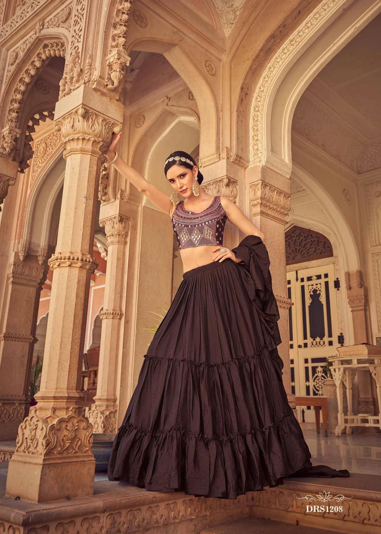 Brown colored beautifully designed Lehenga Choli - Rent