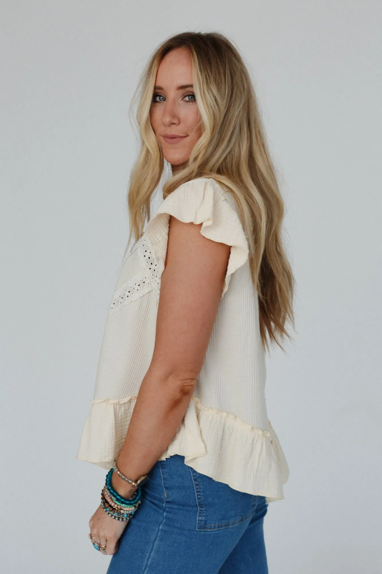 Cascading Ruffles Button Down Top - Ivory