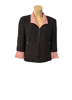 Chanel 12S 2012 Summer Black Metallic Tweed Pink Jacket FR 44 US 8/10