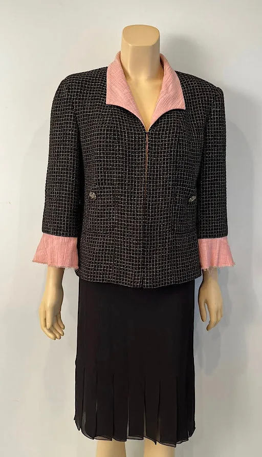 Chanel 12S 2012 Summer Black Metallic Tweed Pink Jacket FR 44 US 8/10