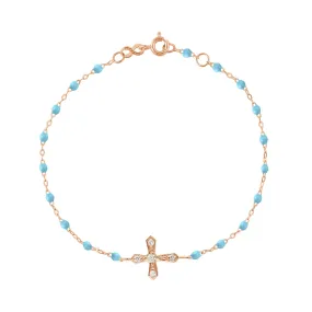 Classic Cross Vintage Diamond Turquoise bracelet, Rose Gold, 6.7"