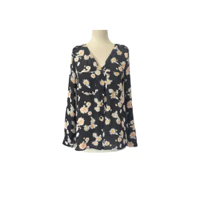 Cotton On Black Floral Printed V-neck Shirt | Gently Used |