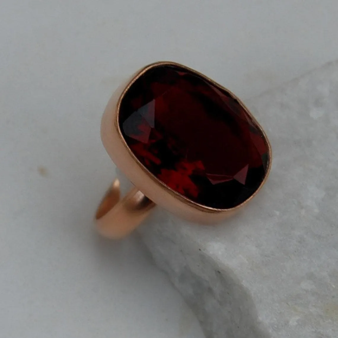 Cushion Cut Red Garnet Silver Ring