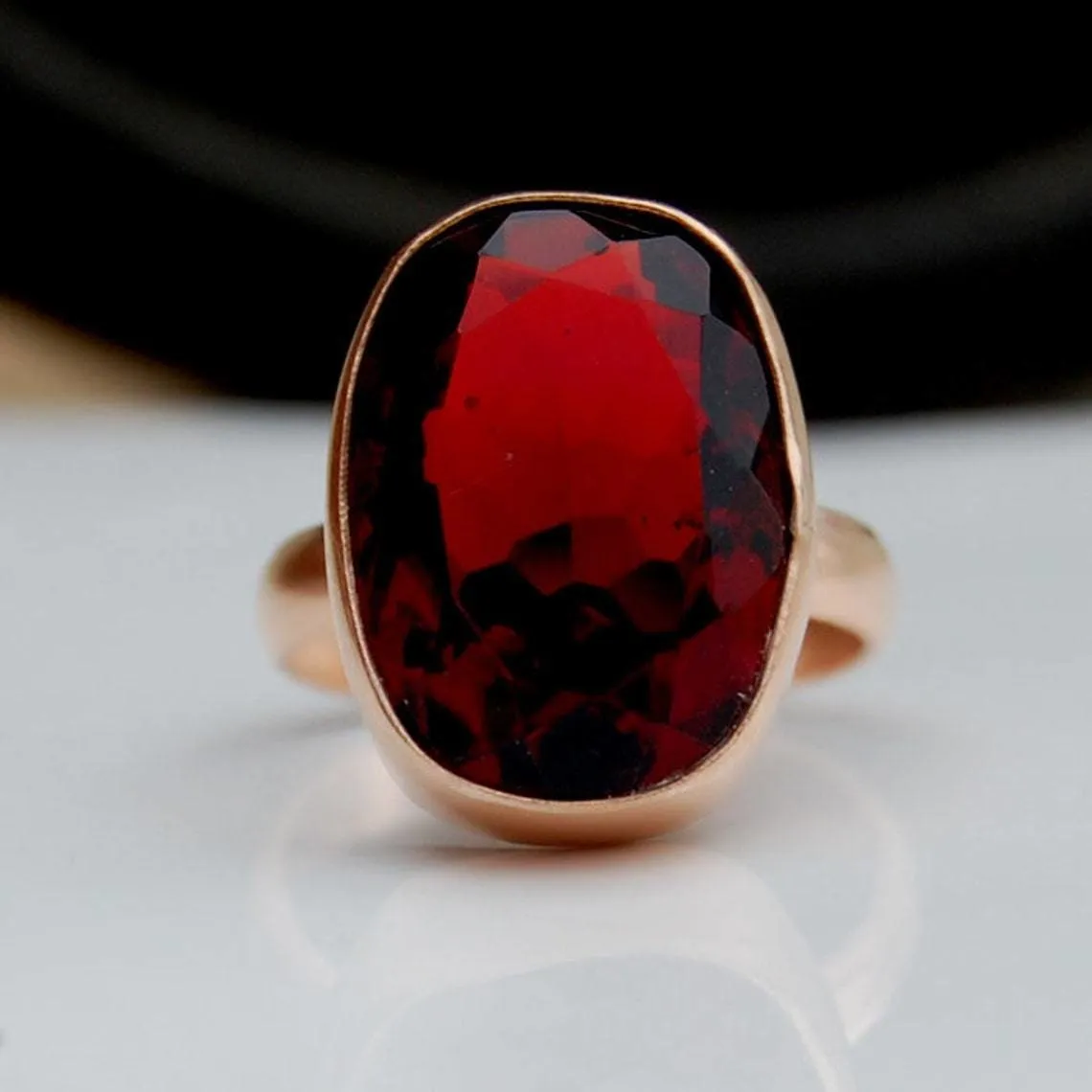 Cushion Cut Red Garnet Silver Ring