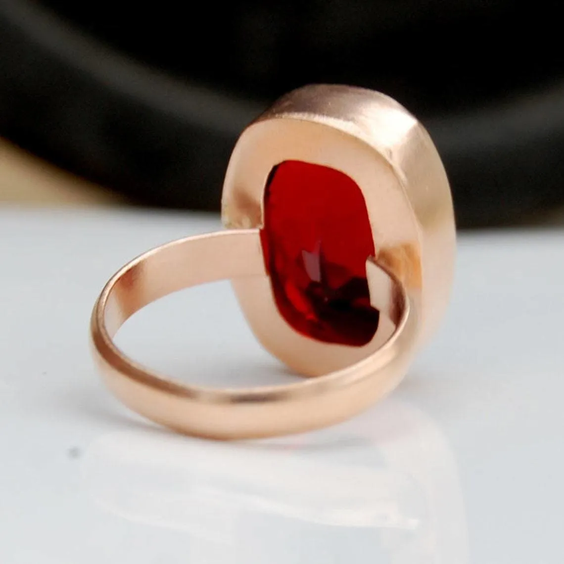 Cushion Cut Red Garnet Silver Ring