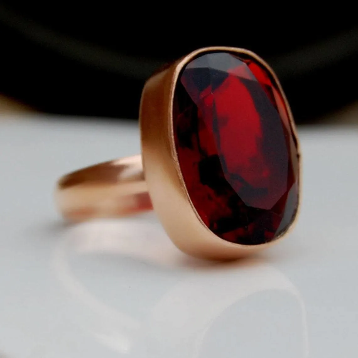 Cushion Cut Red Garnet Silver Ring