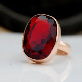 Cushion Cut Red Garnet Silver Ring