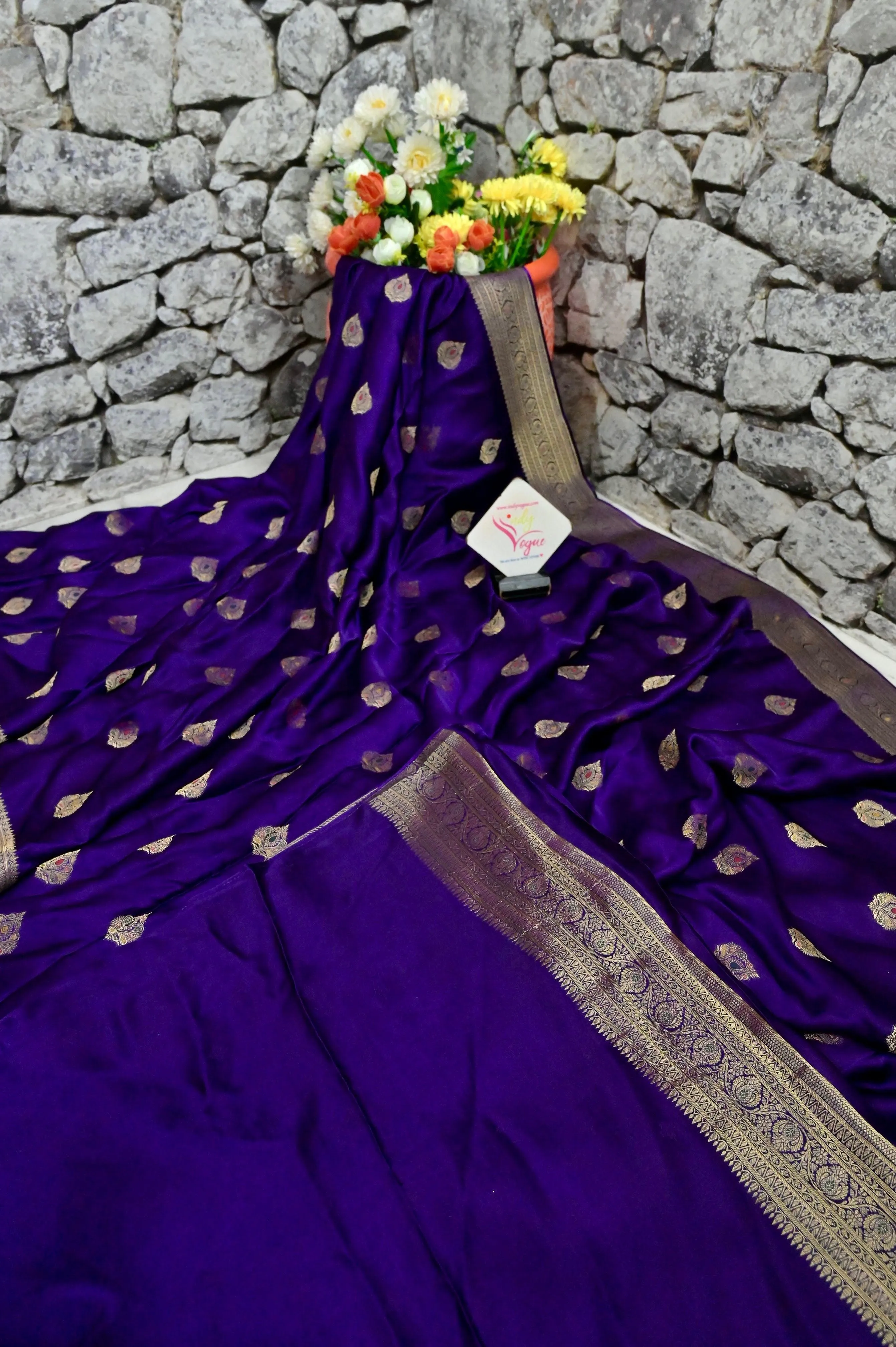 Deep Purple Color Mashru Banarasi with Meenakari Work