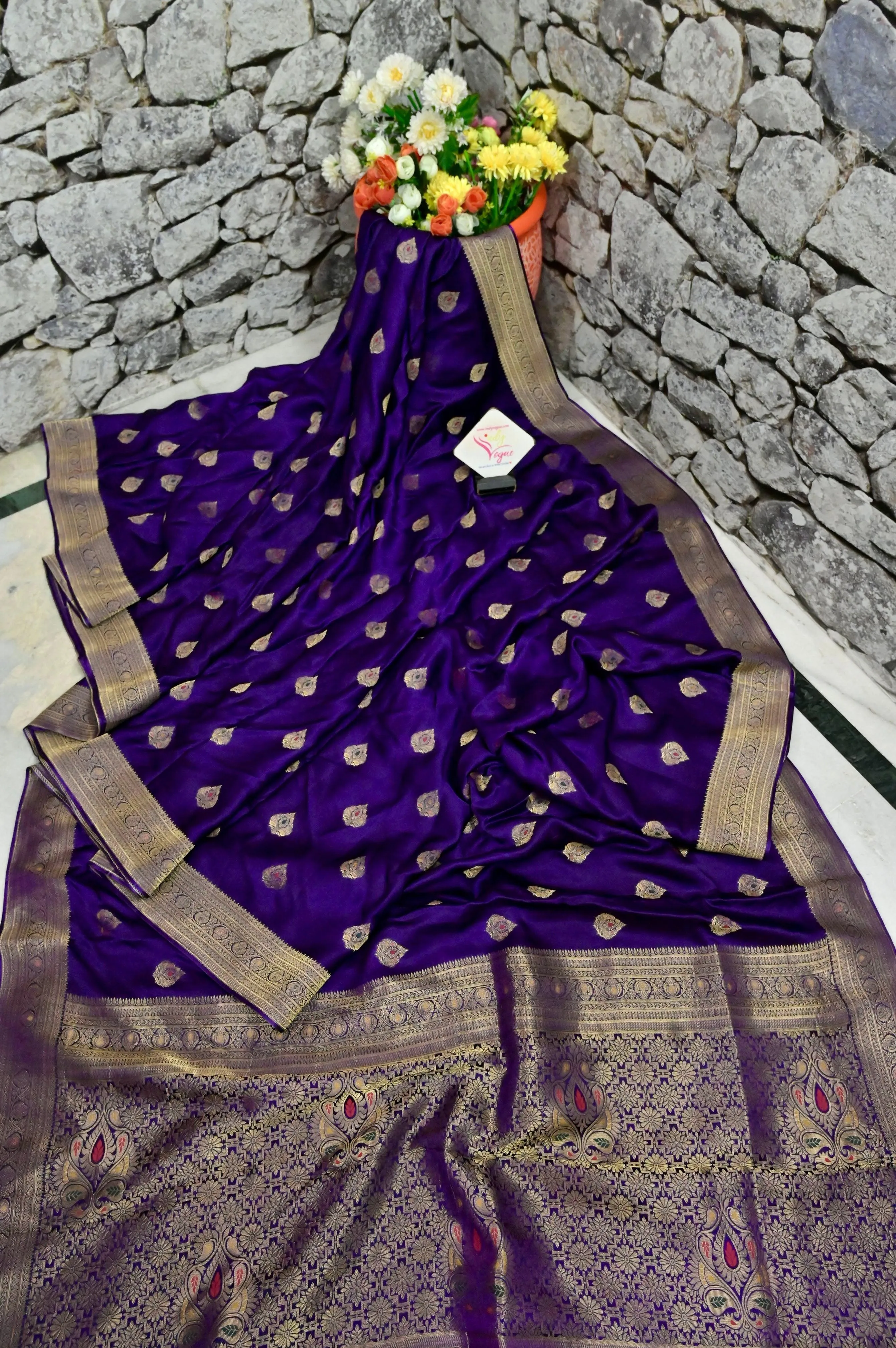 Deep Purple Color Mashru Banarasi with Meenakari Work