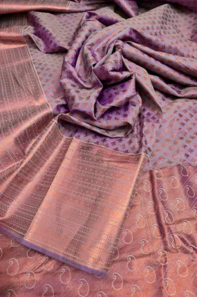 Dirt Mauve Color South Silk Saree with Allover Copper Zari Work