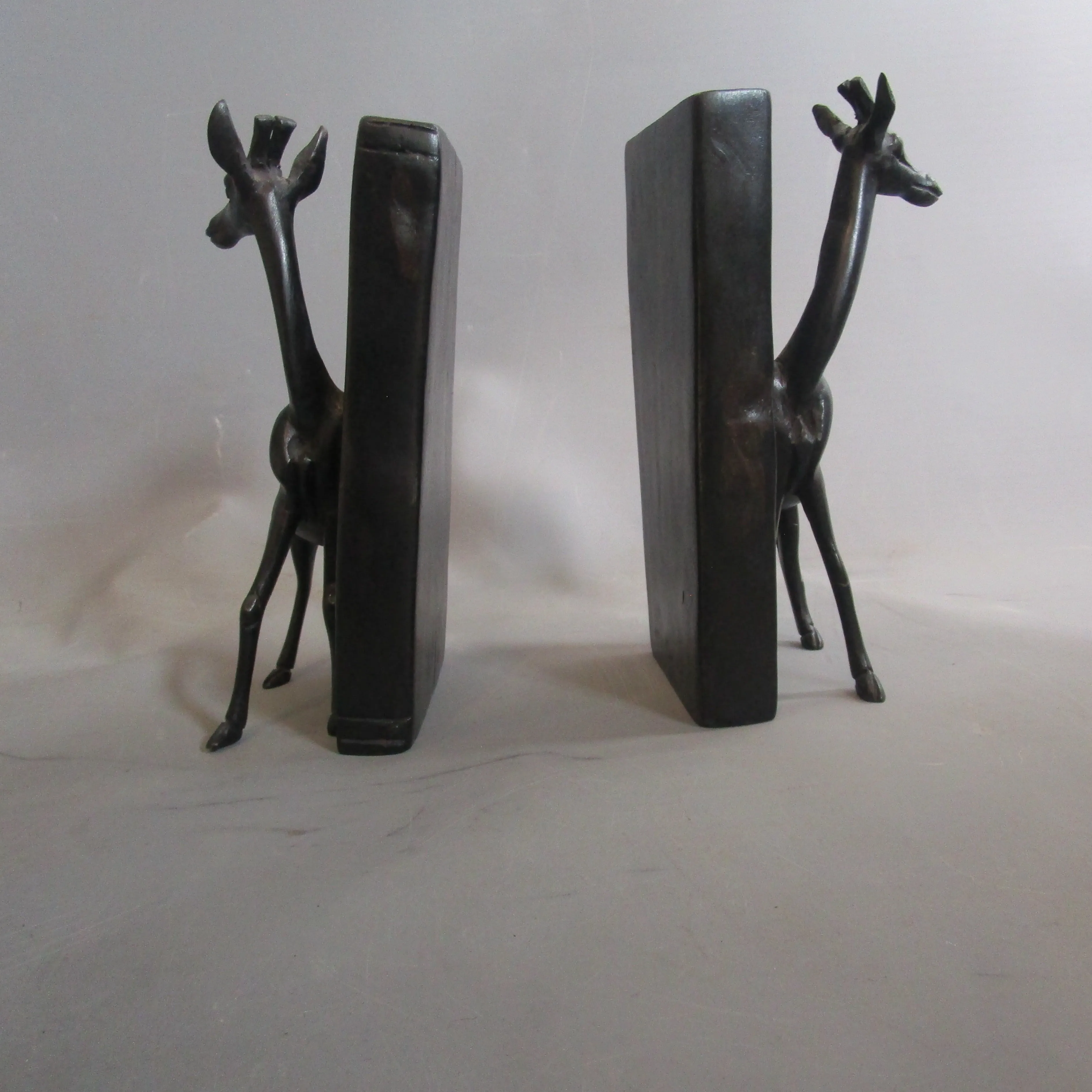 Ebony African Carved Giraffe Bookends Vintage c1970