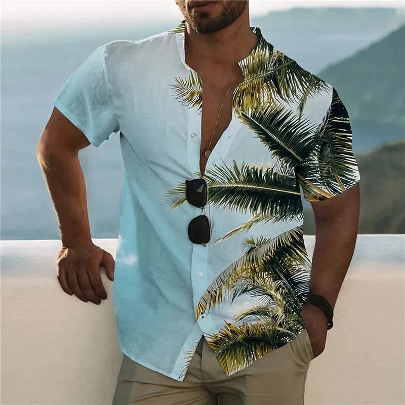 Foesce -Coconut Tree Shirts For Men 3d Printed Men's Hawaiian Shirt Beach 5xl Short Sleeve Fashion Tops Tee Shirt Man Blouse Camisa