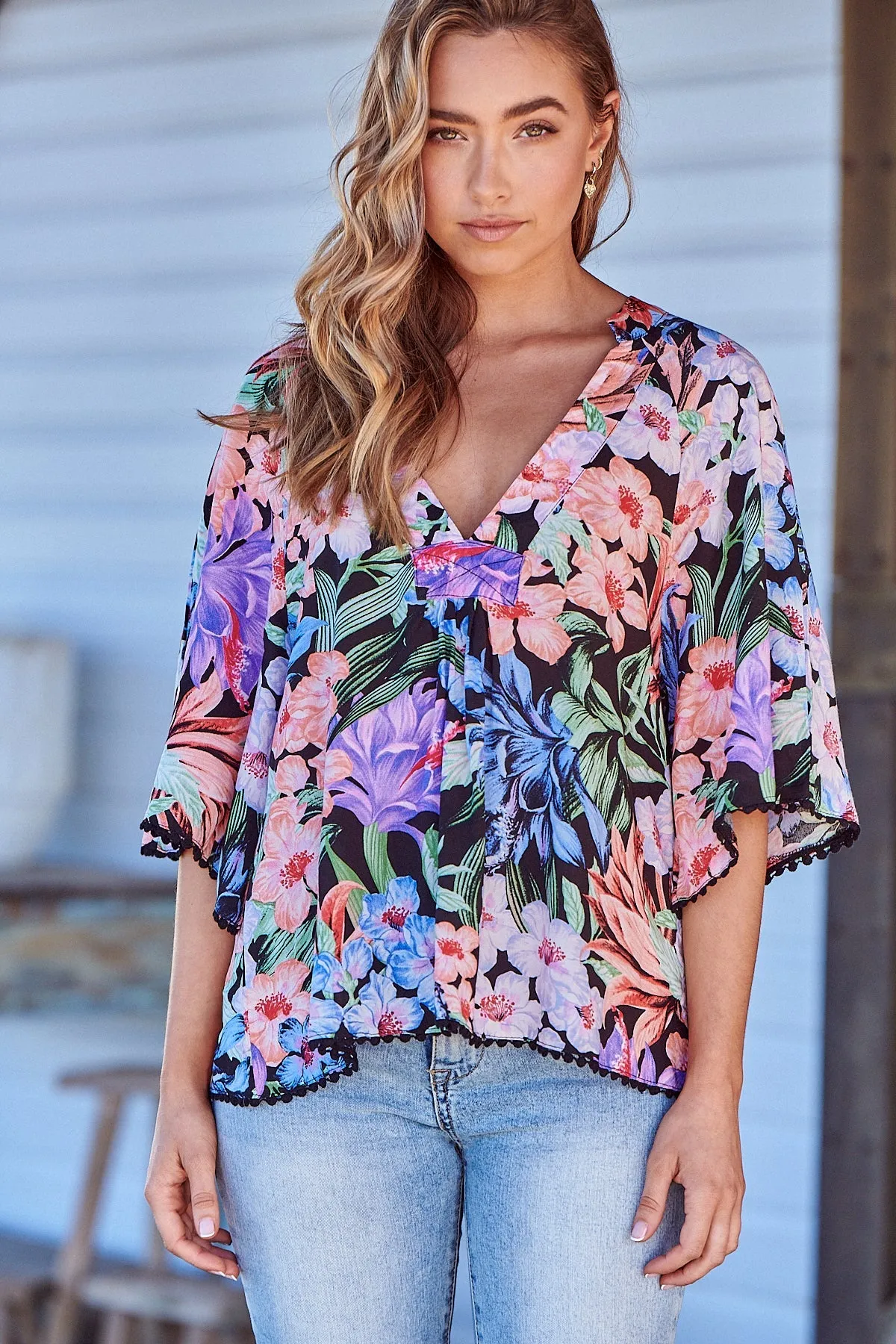 Gabriella Top Midnight Tropics Print