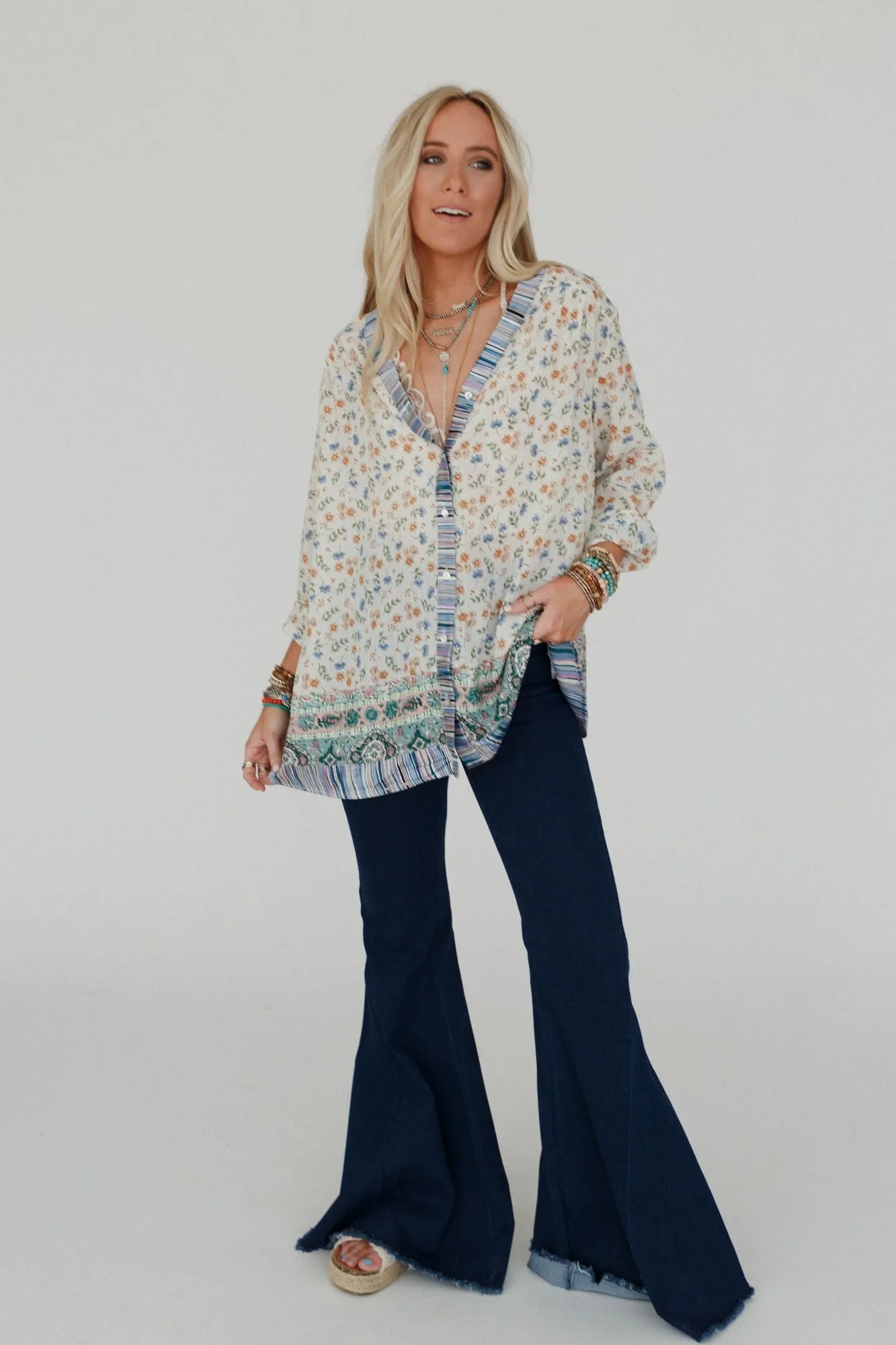 Garden Fling Button Down Top - Blue