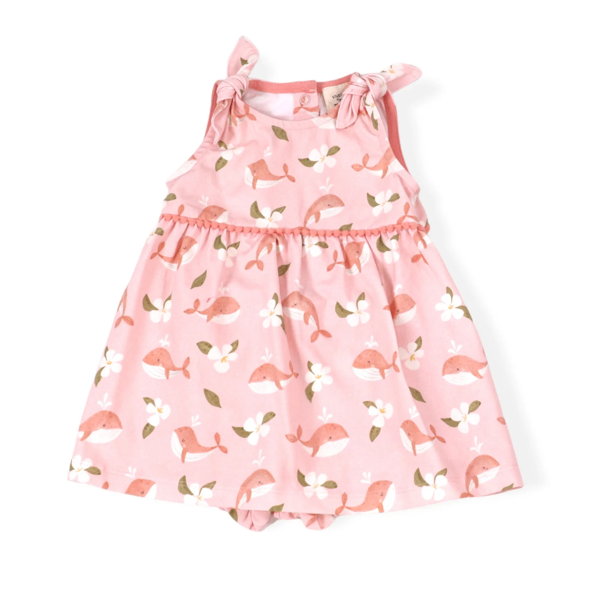 Gardenia Whale Shoulder Tie Baby Dress & Bloomer Set (Organic)